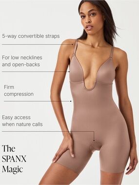 Spanx Plunge Low-Back Mid-Thigh Bodysuit Size L
